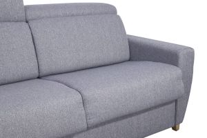 Canapé convertible avec têtières ajustables 3 places en tissu gris et bois clair et matelas 18 cm GOYA