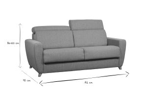 Canapé convertible avec têtières ajustables 3 places en tissu gris et bois clair et matelas 18 cm GOYA