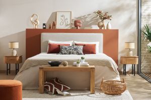 Tête de lit à suspendre en tissu beige L180 cm LILY