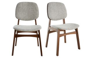 Chaises vintage en tissu gris clair et bois foncé (lot de 2) SOQUETTE