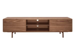 Meuble TV en bois foncé noyer 1 porte 2 tiroirs L180 cm SUVA