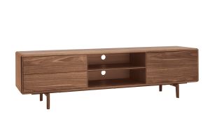 Meuble TV en bois foncé noyer 1 porte 2 tiroirs L180 cm SUVA