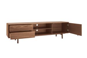 Meuble TV en bois foncé noyer 1 porte 2 tiroirs L180 cm SUVA