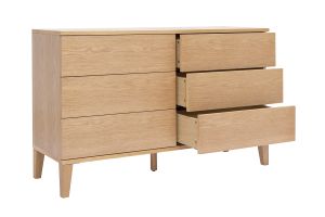 Commode en bois clair chêne 6 tiroirs L120 cm FREDDY