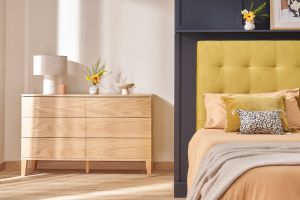 Commode en bois clair chêne 6 tiroirs L120 cm FREDDY