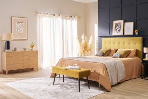 Commode en bois clair chêne 6 tiroirs L120 cm FREDDY