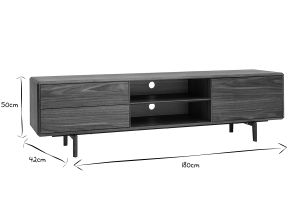 Meuble TV en bois foncé noyer 1 porte 2 tiroirs L180 cm SUVA