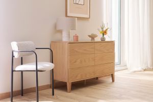 Commode en bois clair chêne 6 tiroirs L120 cm FREDDY