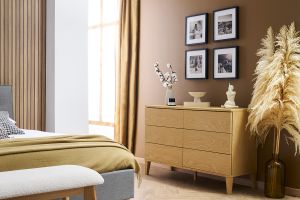 Commode en bois clair chêne 6 tiroirs L120 cm FREDDY