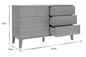 Commode en bois clair chêne 6 tiroirs L120 cm FREDDY