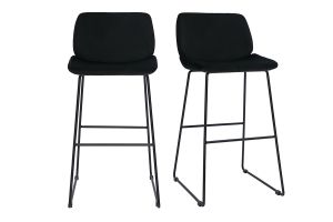 Tabourets de bar fixes en tissu velours noir pieds métal noir H65 (lot de 2) KAOLY