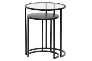 Tables d'appoint gigognes en verre trempé et métal noir TAHL