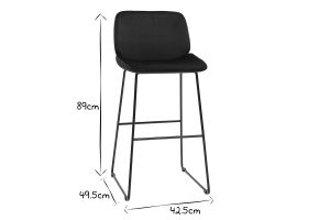 Tabourets de bar fixes en tissu velours noir pieds métal noir H65 (lot de 2) KAOLY