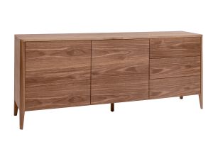 Buffet en bois foncé noyer 2 portes 3 tiroirs 180 cm BENJA