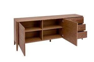Buffet en bois foncé noyer 2 portes 3 tiroirs 180 cm BENJA
