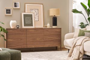 Buffet en bois foncé noyer 2 portes 3 tiroirs 180 cm BENJA