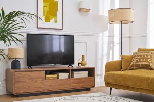 Meuble TV vintage en bois foncé noyer et métal noir L160 cm JAKO