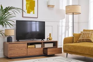 Meuble TV vintage en bois foncé noyer et métal noir L160 cm JAKO