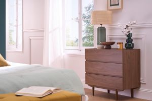 Commode finition bois foncé noyer 3 tiroirs L80 cm SANAA