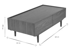 Table basse rectangulaire avec rangements 2 tiroirs finition bois foncé noyer L120 cm SANAA