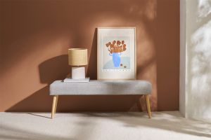 Lampe à poser en céramique blanc mat et abat-jour en raphia naturel H40 cm TIGA