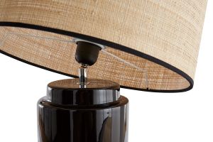 Lampe à poser en céramique émaillée noire et abat-jour en raphia naturel H64 cm MAJES