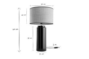 Lampe à poser en céramique émaillée noire et abat-jour en raphia naturel H64 cm MAJES