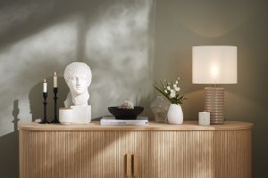 Lampe à poser en céramique émaillée taupe et abat-jour écru H53 cm BERRO