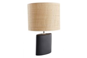Lampe à poser en céramique noire mat et abat-jour en raphia naturel H40 cm TIGA