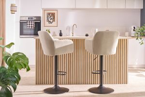 Tabourets de bar réglables en tissu velours bleu pétrole et métal noir (lot de 2) AMIKA