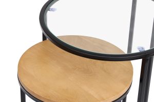 Tables d'appoint gigognes en verre trempé et bois manguier massif TAHL