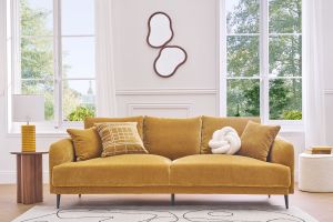 Lampe à poser en céramique émaillée jaune et abat-jour écru H53 cm BERRO
