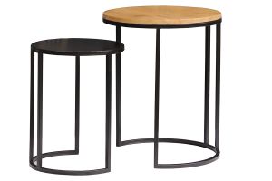 Tables d'appoint gigognes en bois manguier massif et métal noir TAHL