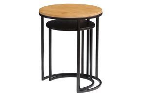 Tables d'appoint gigognes en bois manguier massif et métal noir TAHL