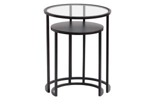 Tables d'appoint gigognes en verre trempé et métal noir TAHL