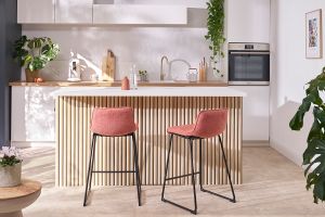 Tabourets de bar en tissu effet velours texturé terracotta et métal H65 cm (lot de 2) BOOST