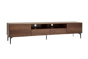 Meuble TV design bois foncé noyer et métal noir 2 portes 2 tiroirs L200 cm BLISS