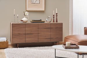 Buffet vintage en bois foncé noyer 4 portes L160 cm SUVA