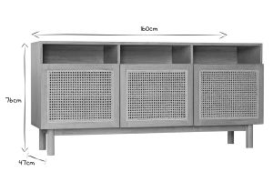 Buffet vintage en bois clair et cannage rotin L160 cm GALINA