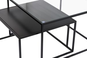 Tables basses gigognes carrées design verre trempé et métal noir (lot de 2) TAHL