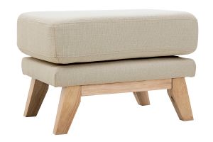 Pouf repose-pieds déhoussable scandinave en tissu beige et bois clair OSLO