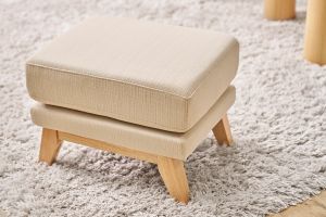 Pouf repose-pieds déhoussable scandinave en tissu beige et bois clair OSLO