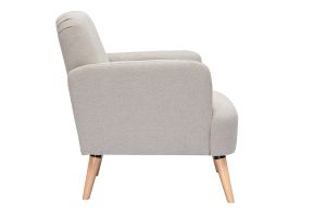 Fauteuil scandinave en tissu effet velours texturé beige et bois clair ISKO