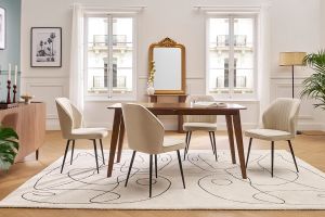 Chaises design en tissu effet velours beige et métal noir (lot de 2) FANETTE