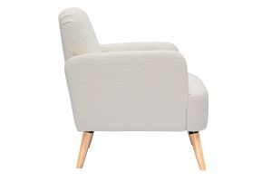Fauteuil scandinave en tissu effet laine bouclée blanc cassé et bois clair ISKO