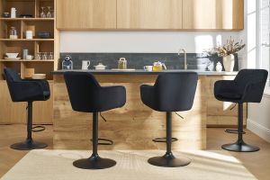 Tabourets de bar réglables en velours noir et métal (lot de 2) AMIKA