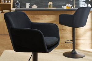 Tabourets de bar réglables en velours noir et métal (lot de 2) AMIKA