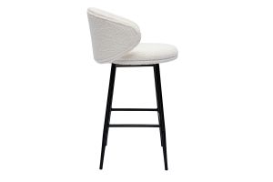 Tabourets de bar design en tissu effet laine bouclée blanc cassé et métal noir H86 cm (lot de 2) ROSALIE