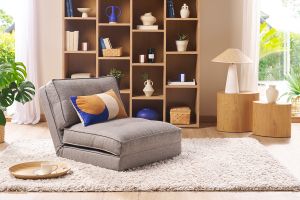 Chauffeuse 1 place convertible en tissu gris chiné SALLY