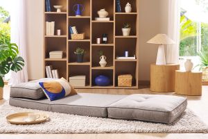 Chauffeuse 1 place convertible en tissu gris chiné SALLY